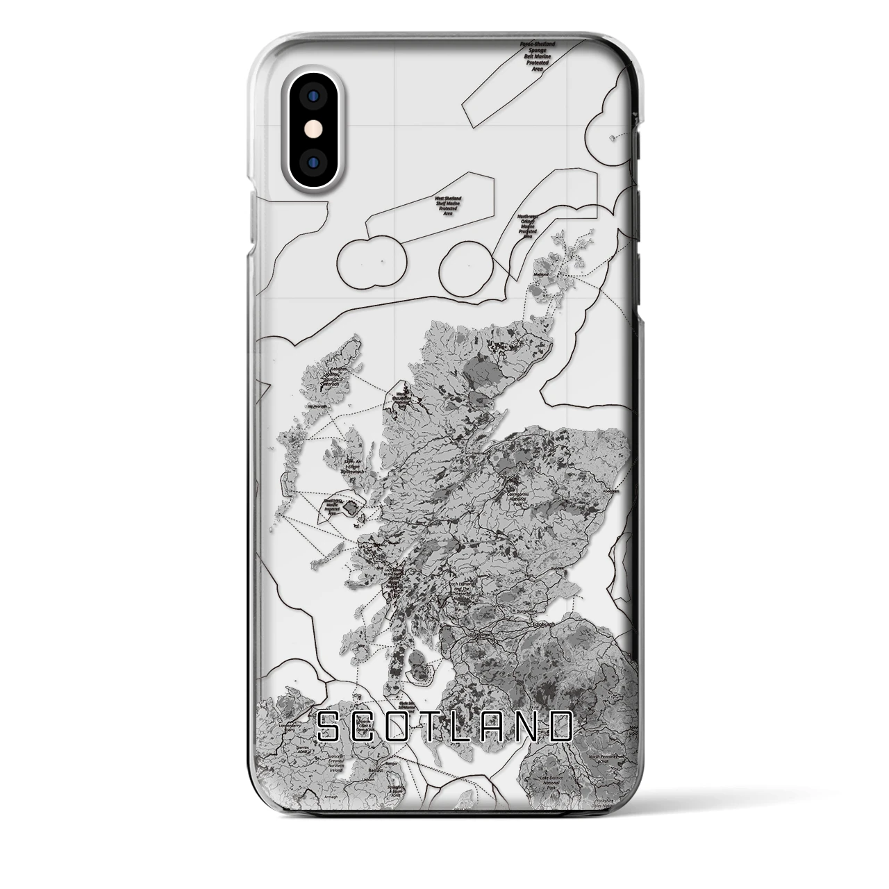 【スコットランド（イギリス）】地図柄iPhoneケース（クリアタイプ）モノトーン・iPhone XS Max 用