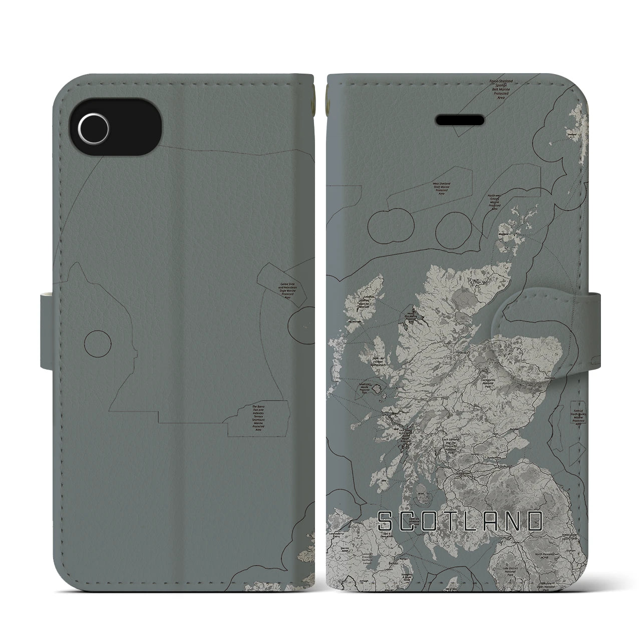 【スコットランド】地図柄iPhoneケース（手帳両面タイプ・モノトーン）iPhone SE（第3 / 第2世代） / 8 / 7 / 6s / 6 用