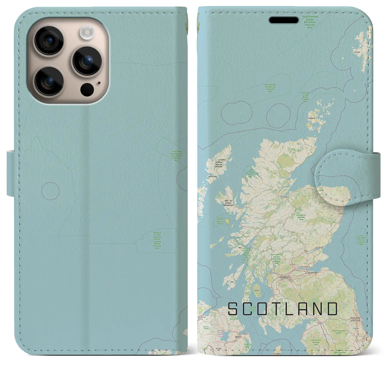 【スコットランド（イギリス）】地図柄iPhoneケース（手帳タイプ）ナチュラル・iPhone 16 Plus 用