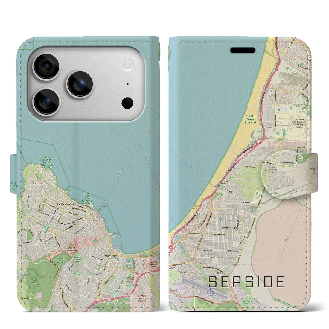 【シーサイド（アメリカ）】地図柄iPhoneケース（手帳タイプ）モノトーン・iPhone 17 Pro Max 用