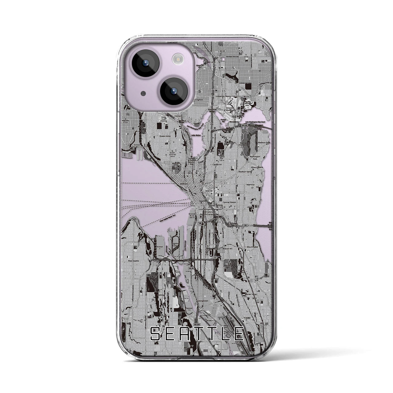 【シアトル（アメリカ）】地図柄iPhoneケース（クリアタイプ）