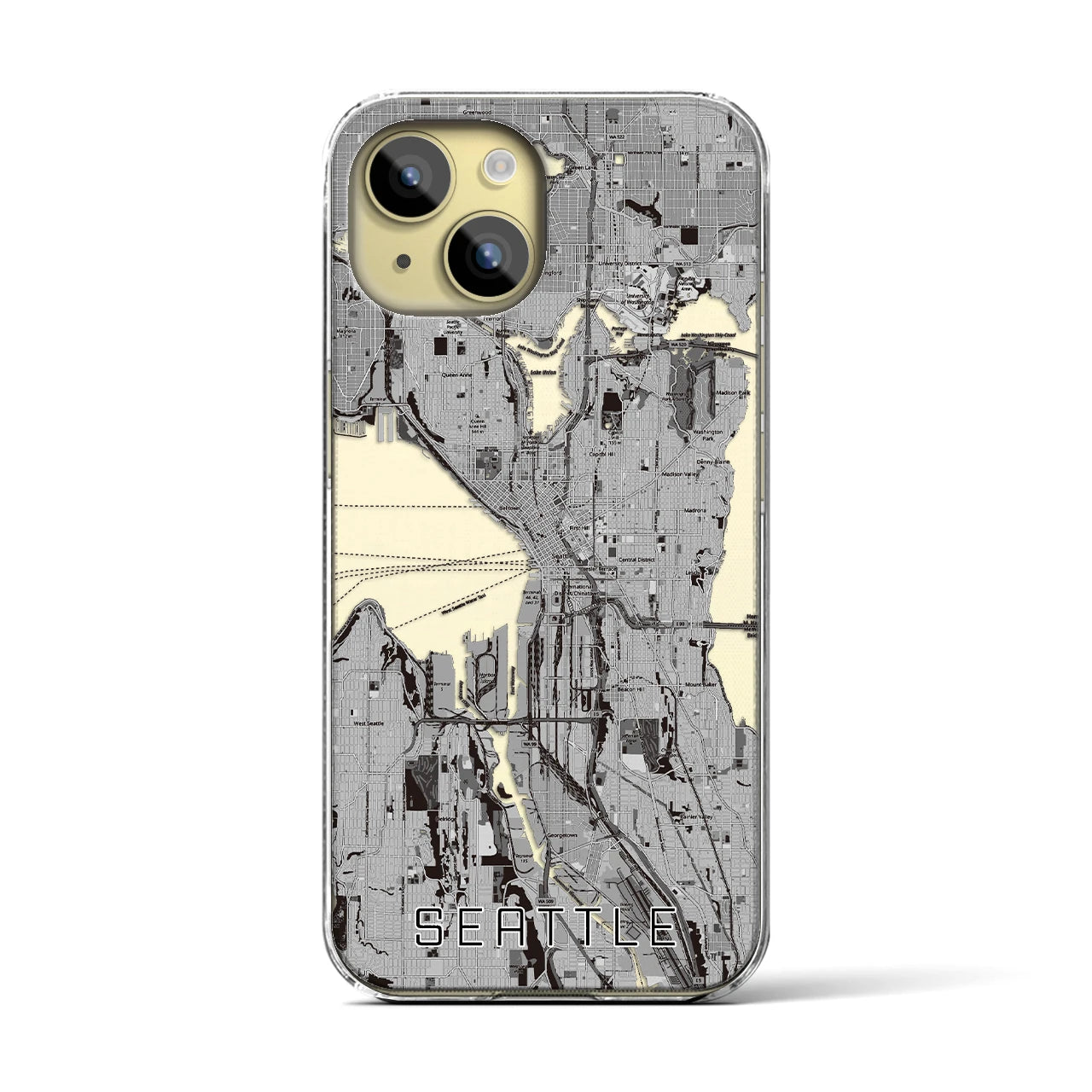 【シアトル（アメリカ）】地図柄iPhoneケース（クリアタイプ）