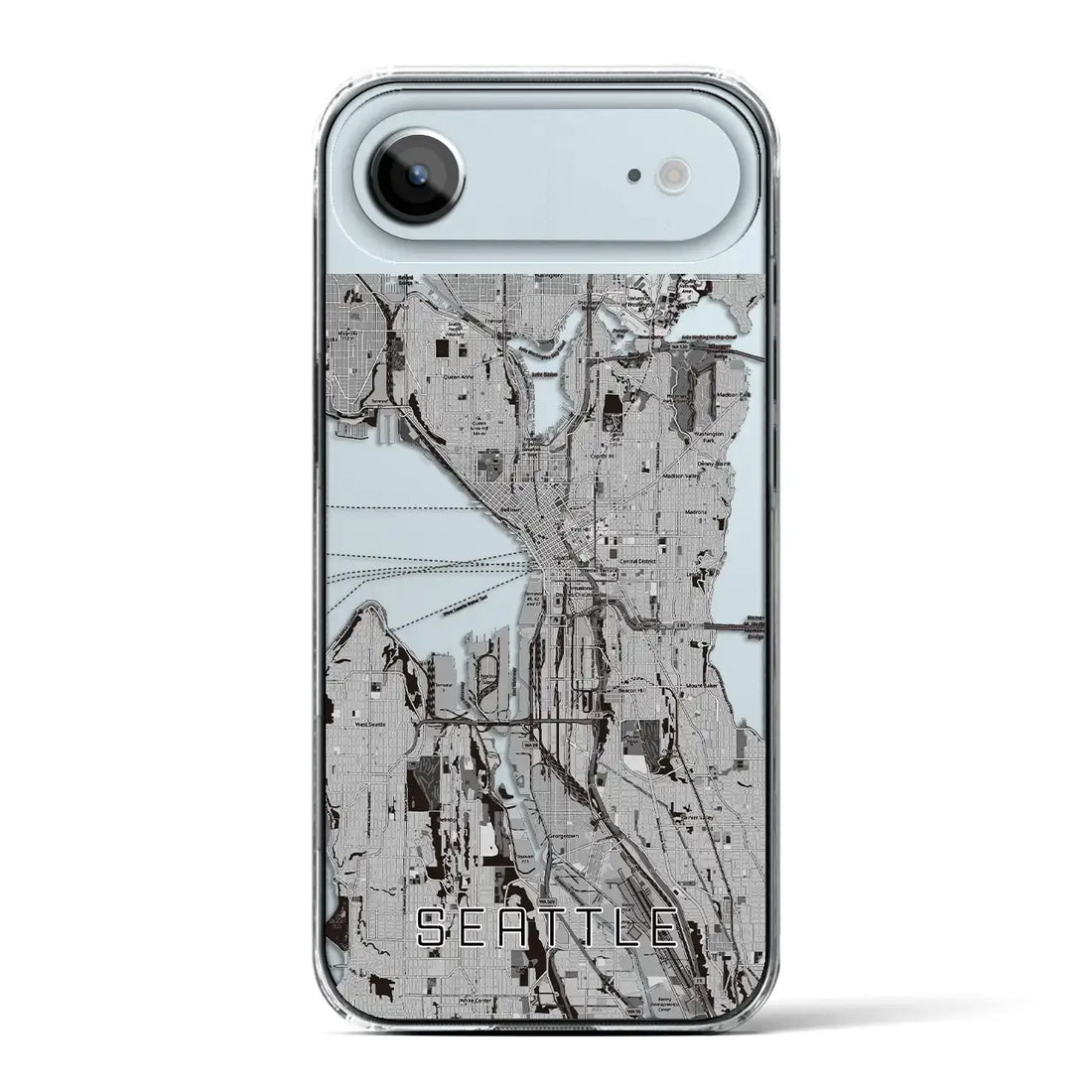 【シアトル（アメリカ）】地図柄iPhoneケース（クリアタイプ）モノトーン・iPhone 17 Pro Max 用