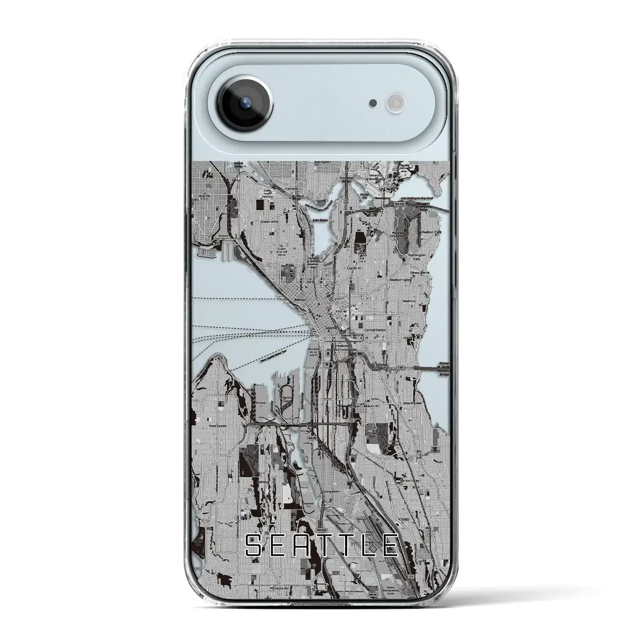 【シアトル（アメリカ）】地図柄iPhoneケース（クリアタイプ）モノトーン・iPhone 17 Pro Max 用