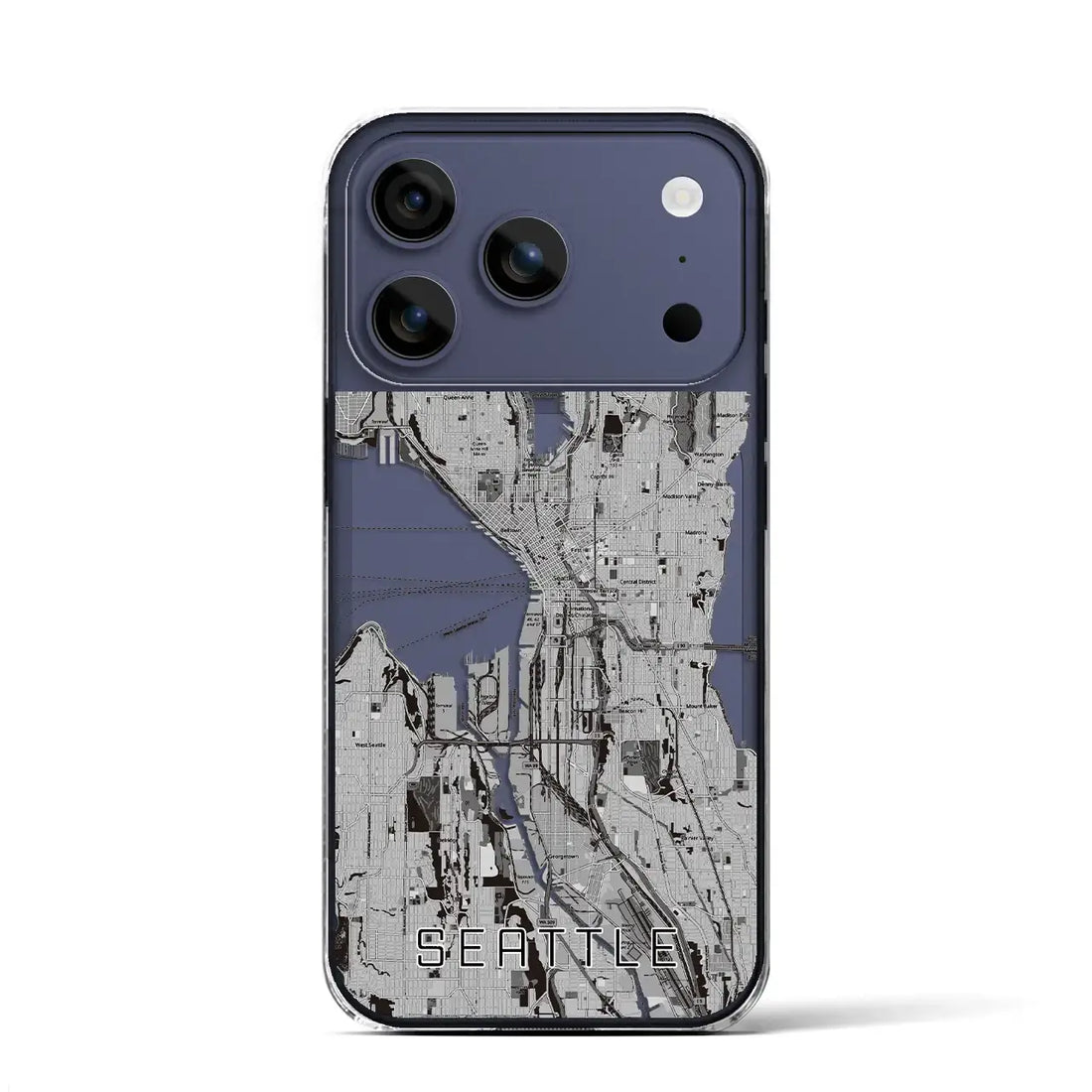 【シアトル（アメリカ）】地図柄iPhoneケース（クリアタイプ）モノトーン・iPhone 17 Pro Max 用