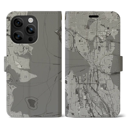 【シアトル（アメリカ）】地図柄iPhoneケース（手帳タイプ）モノトーン・iPhone 16 用