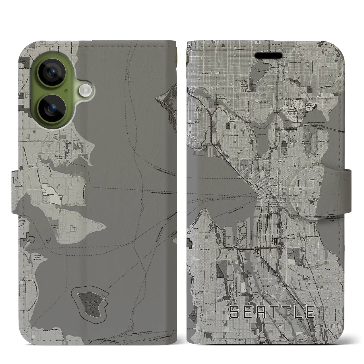 【シアトル（アメリカ）】地図柄iPhoneケース（手帳タイプ）