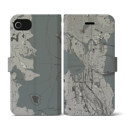 【シアトル（アメリカ）】地図柄iPhoneケース（手帳タイプ）モノトーン・iPhone SE（第3 / 第2世代） / 8 / 7 / 6s / 6 用