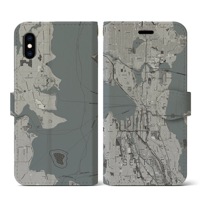 【シアトル（アメリカ）】地図柄iPhoneケース（手帳タイプ）モノトーン・iPhone XS / X 用