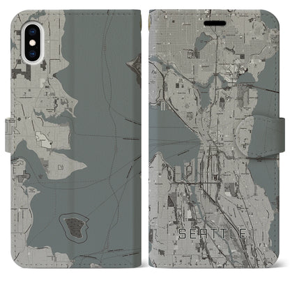 【シアトル（アメリカ）】地図柄iPhoneケース（手帳タイプ）モノトーン・iPhone XS Max 用