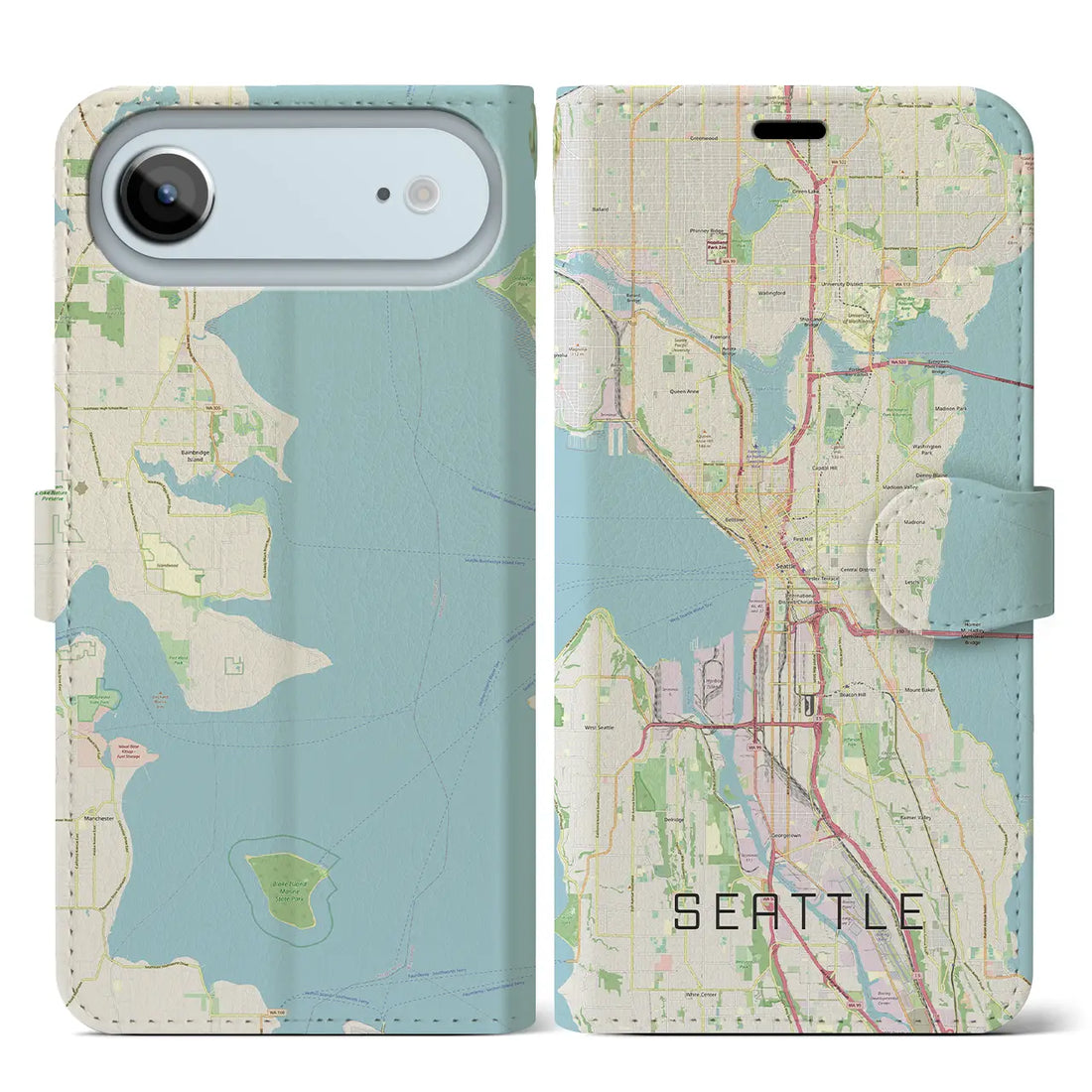【シアトル(アメリカ)】地図柄iPhoneケース(手帳タイプ)モノトーン・iPhone 17 Pro Max 用