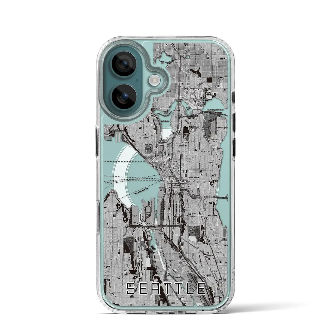 【シアトル（アメリカ）】地図柄iPhoneケース（MagSafeタイプ）モノトーン・iPhone 16 Pro 用