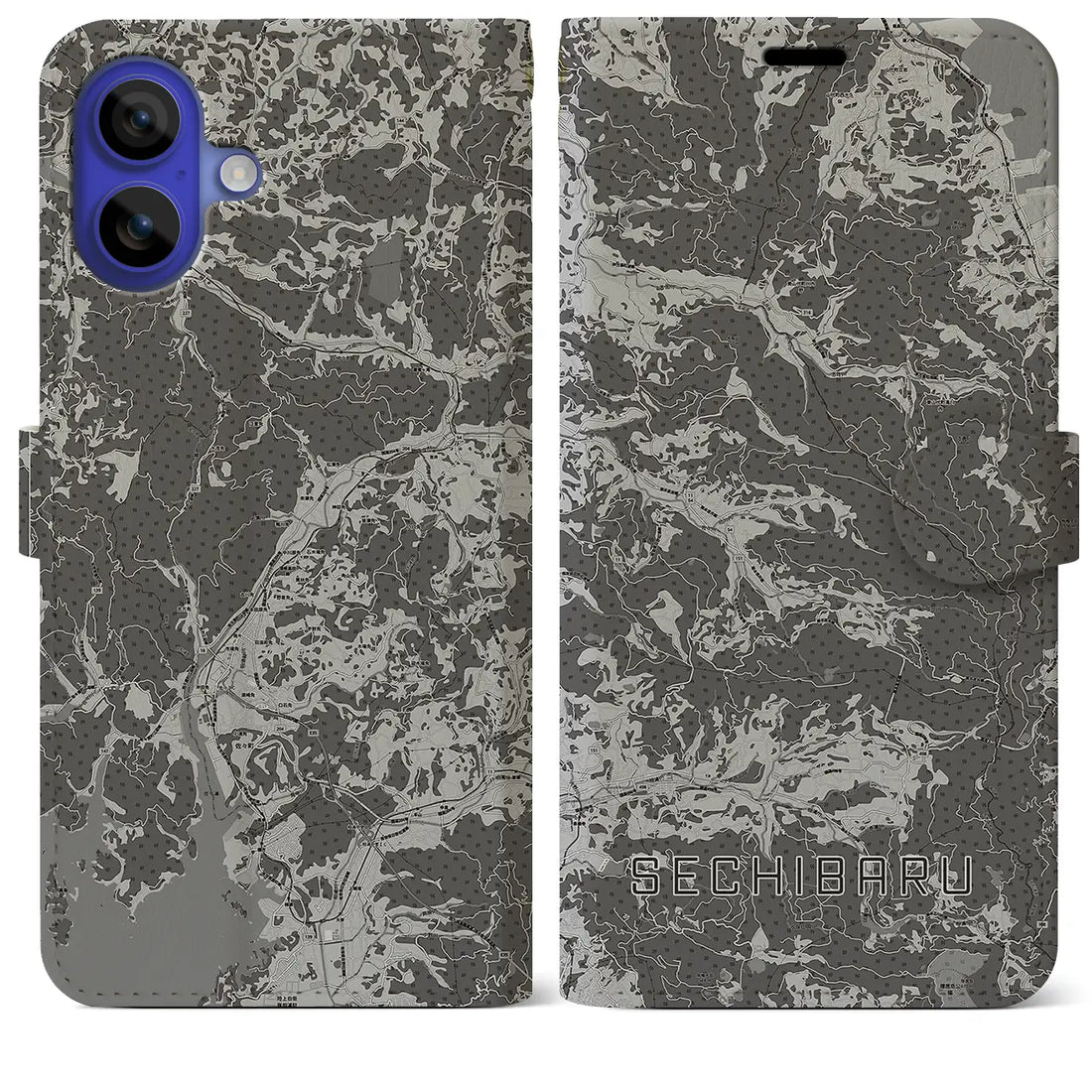 【世知原(長崎県)】地図柄iPhoneケース(手帳タイプ)モノトーン・iPhone 16 Pro Max 用