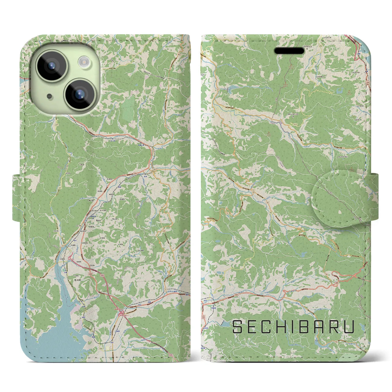 【世知原（長崎県）】地図柄iPhoneケース（手帳タイプ）