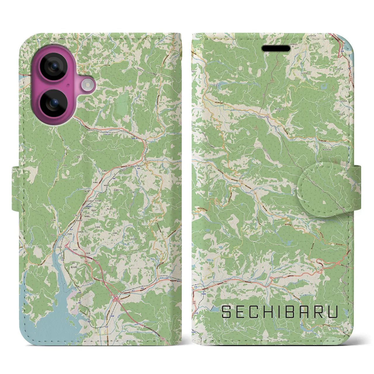 【世知原（長崎県）】地図柄iPhoneケース（手帳タイプ）ナチュラル・iPhone 16 Pro 用