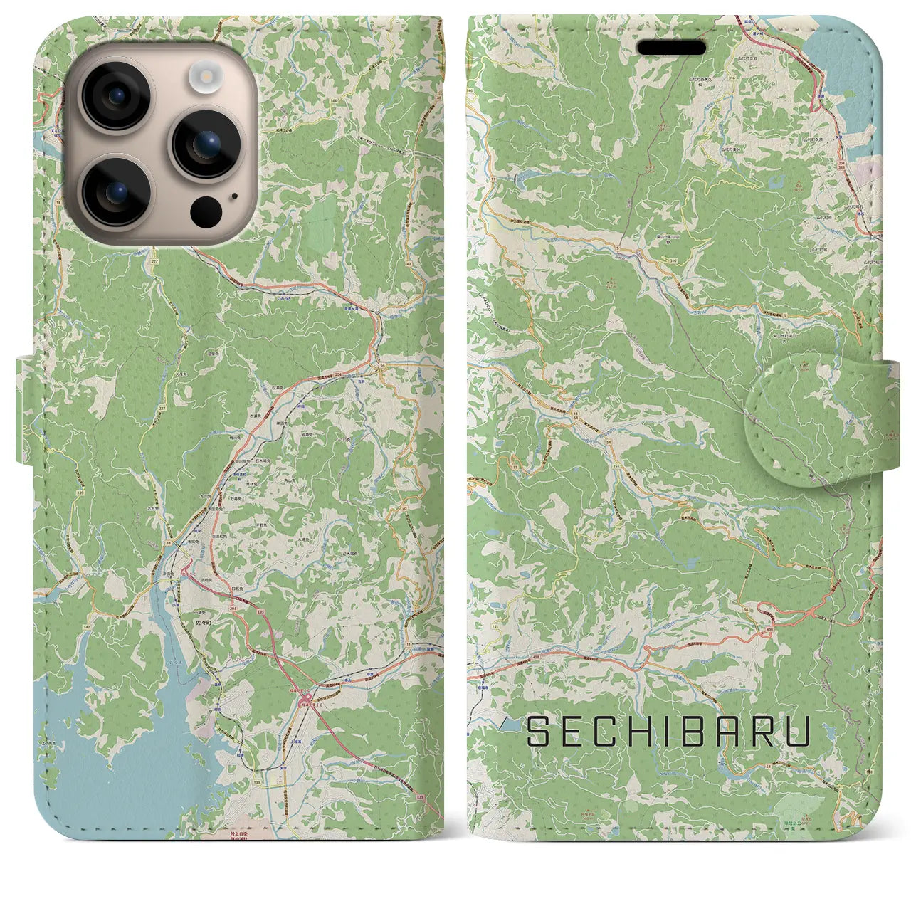 【世知原（長崎県）】地図柄iPhoneケース（手帳タイプ）ナチュラル・iPhone 16 Plus 用