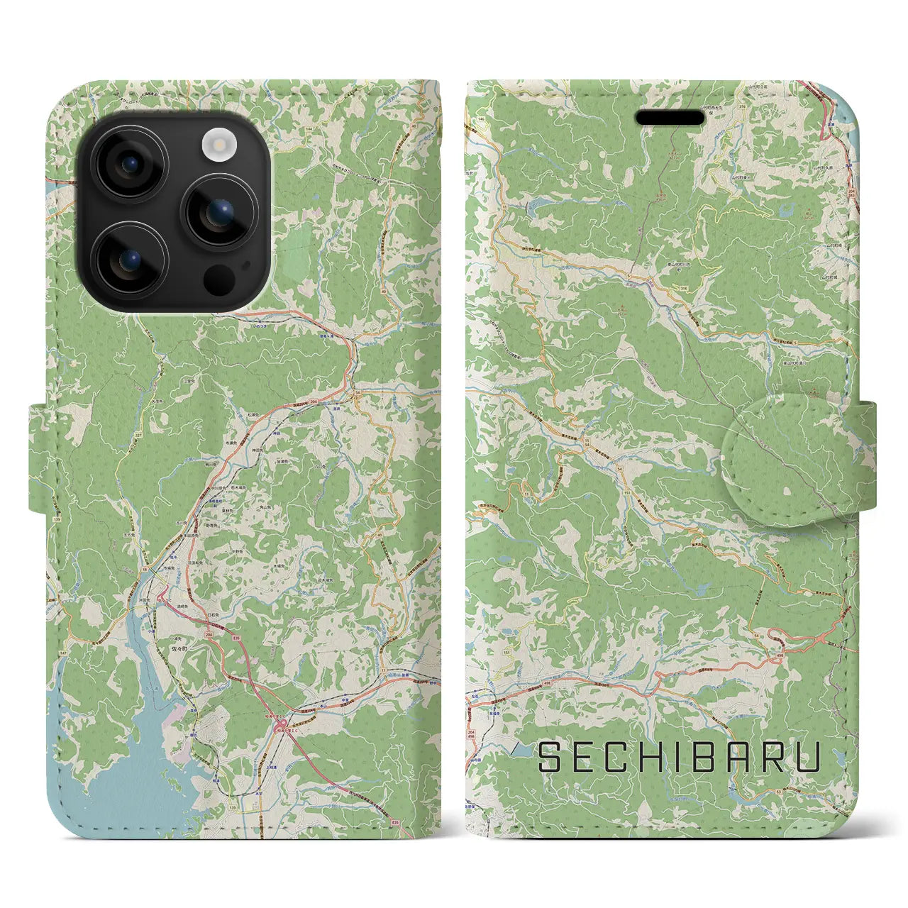 【世知原（長崎県）】地図柄iPhoneケース（手帳タイプ）ナチュラル・iPhone 16 用