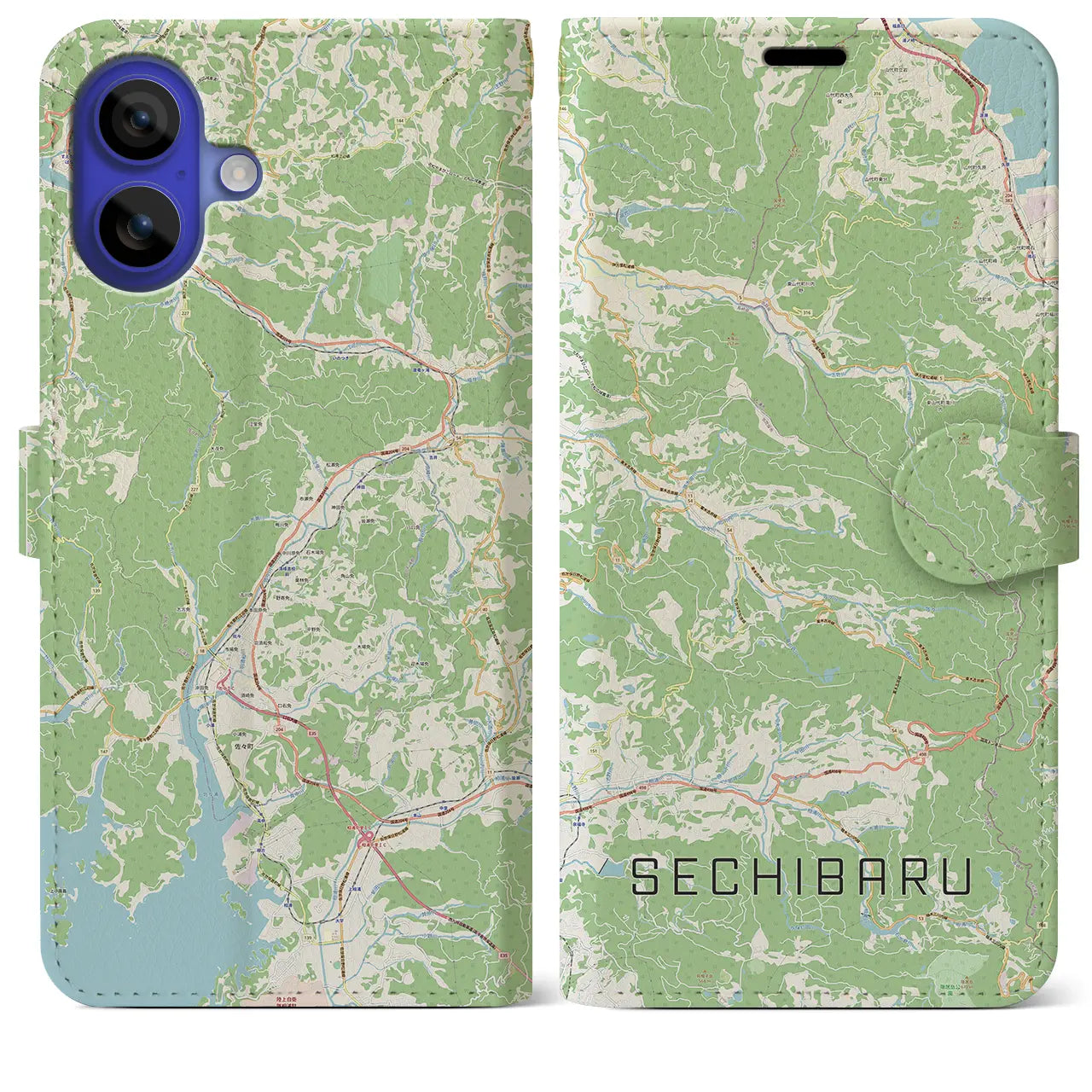 【世知原（長崎県）】地図柄iPhoneケース（手帳タイプ）ナチュラル・iPhone 16 Pro Max 用