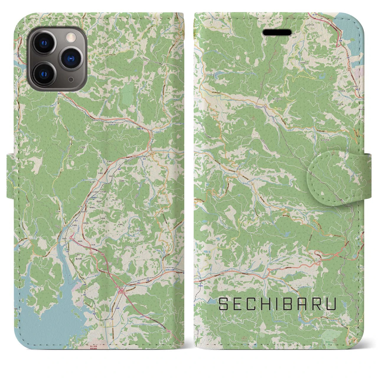 【世知原（長崎県）】地図柄iPhoneケース（手帳タイプ）