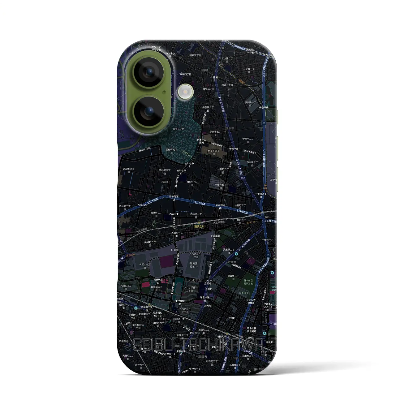 【西武立川（東京都）】地図柄iPhoneケース（バックカバータイプ）