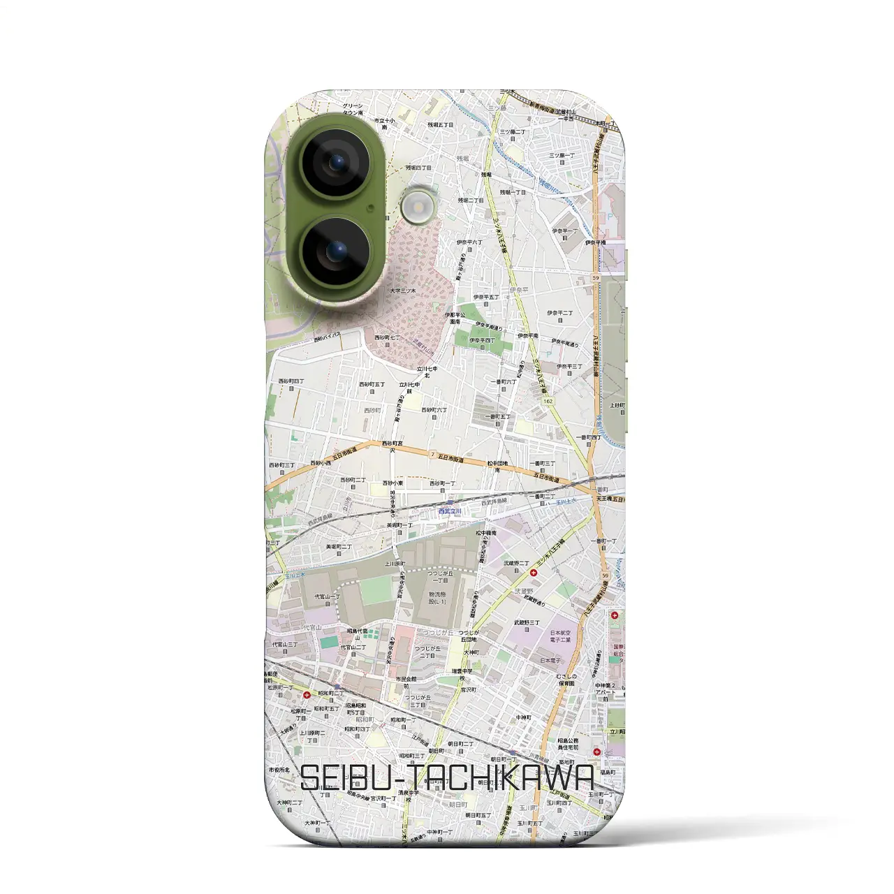 【西武立川（東京都）】地図柄iPhoneケース（バックカバータイプ）