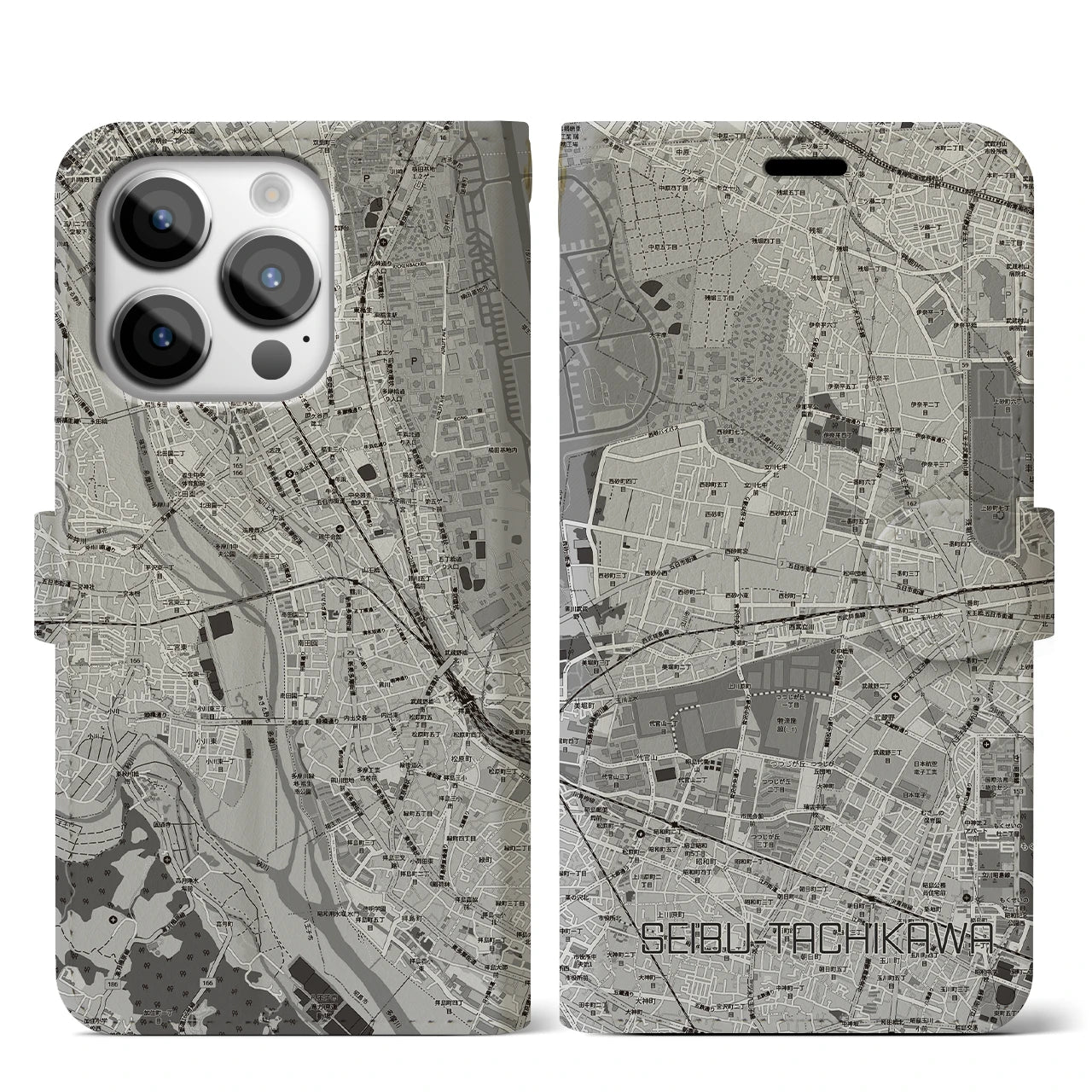 【西武立川（東京都）】地図柄iPhoneケース（手帳タイプ）