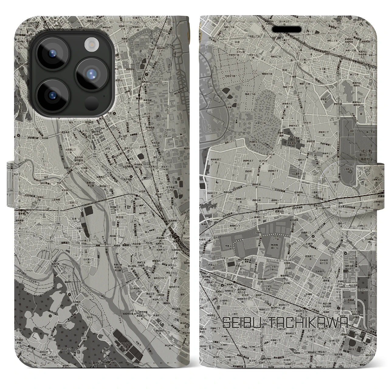 【西武立川（東京都）】地図柄iPhoneケース（手帳タイプ）