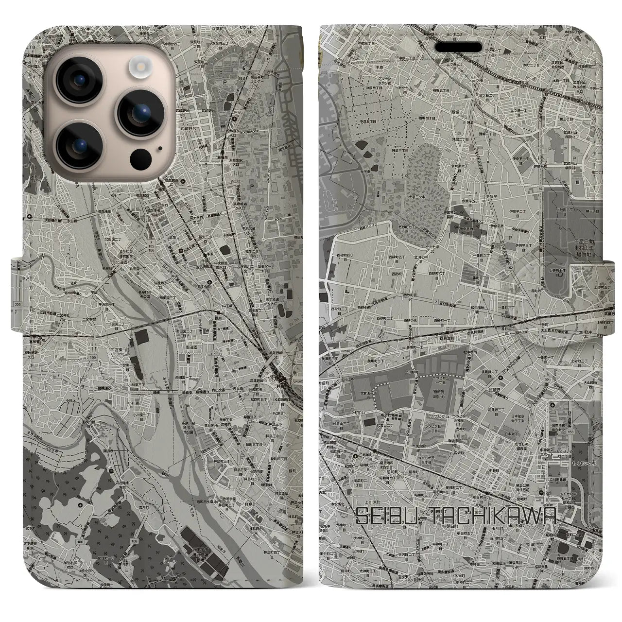 【西武立川（東京都）】地図柄iPhoneケース（手帳タイプ）