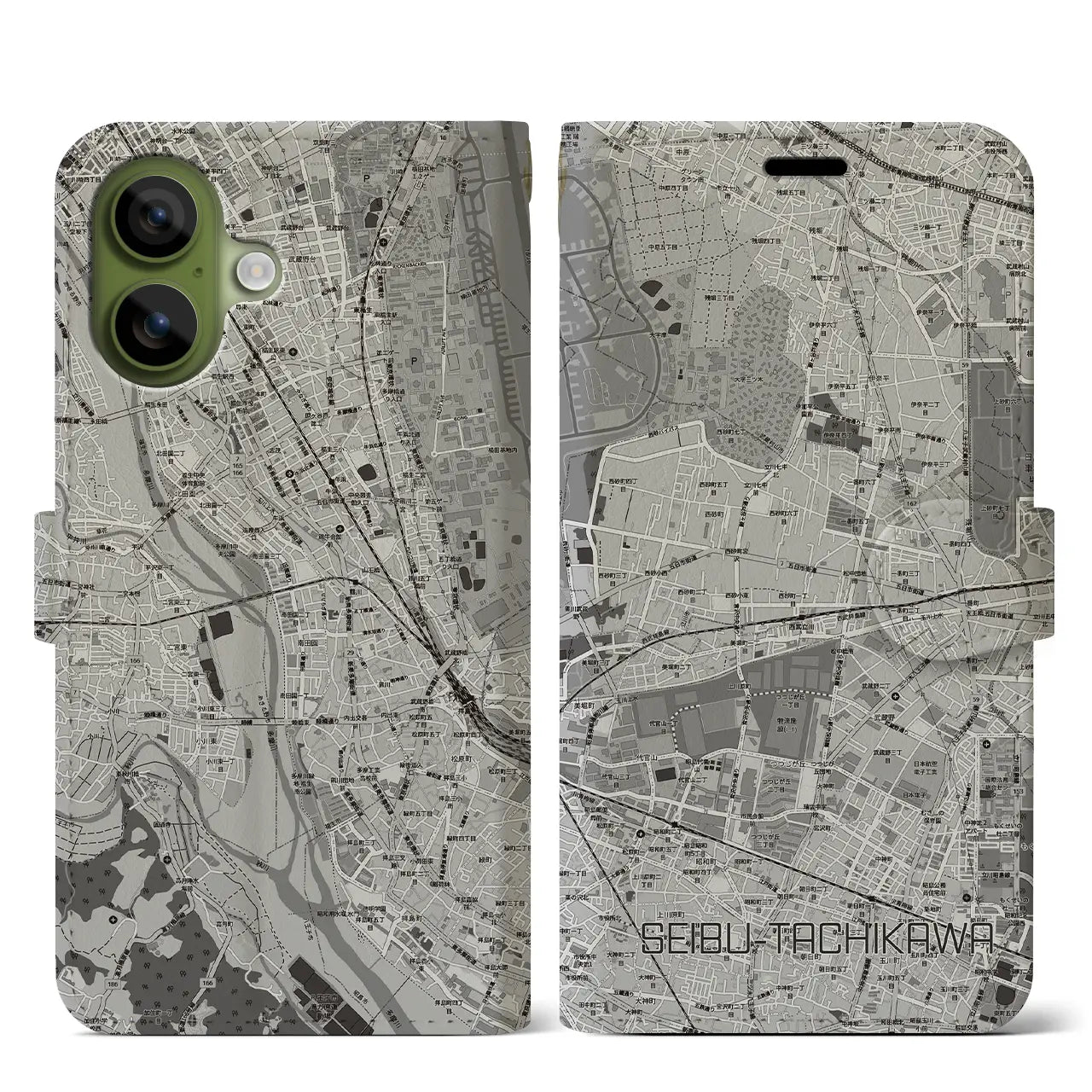 【西武立川（東京都）】地図柄iPhoneケース（手帳タイプ）