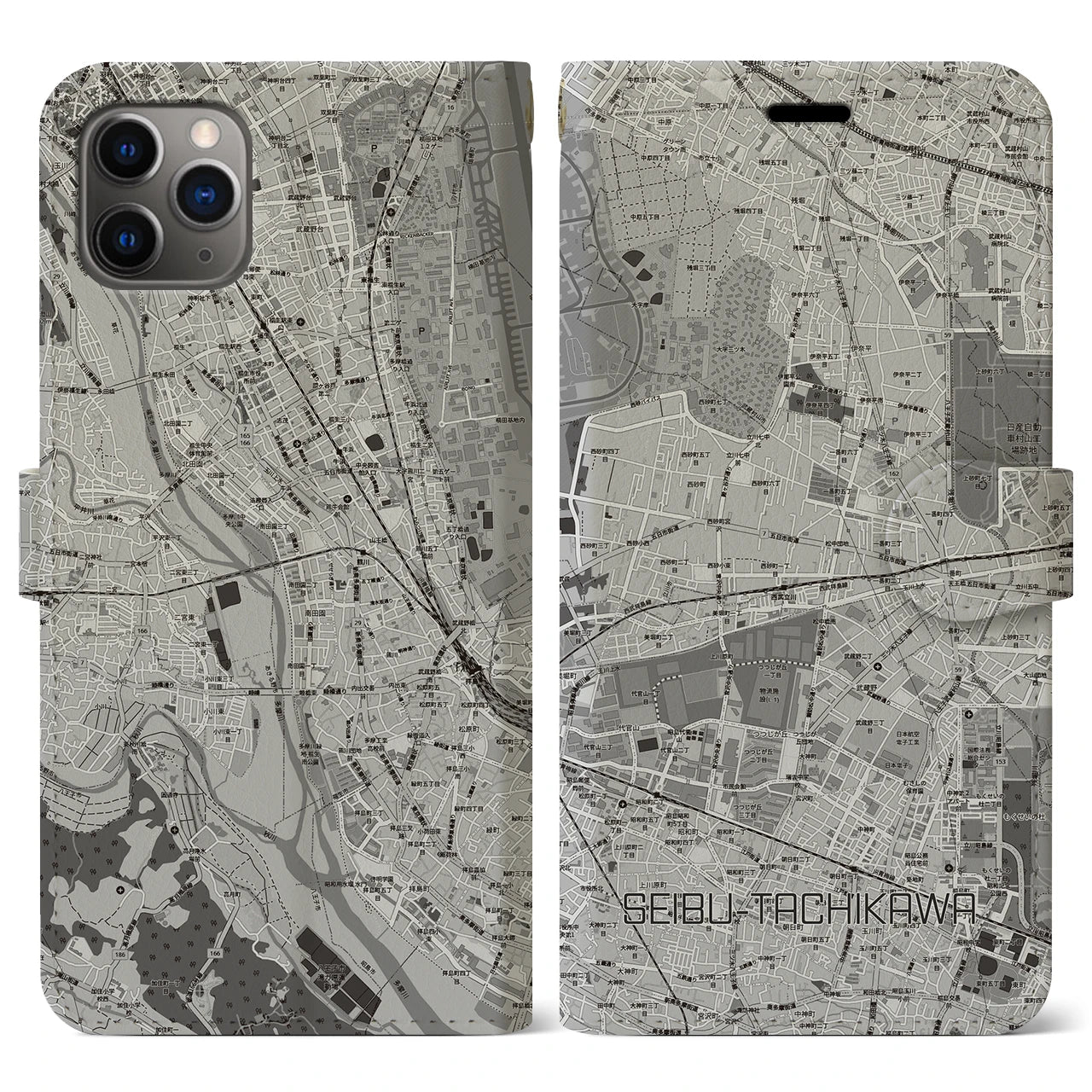 【西武立川（東京都）】地図柄iPhoneケース（手帳タイプ）