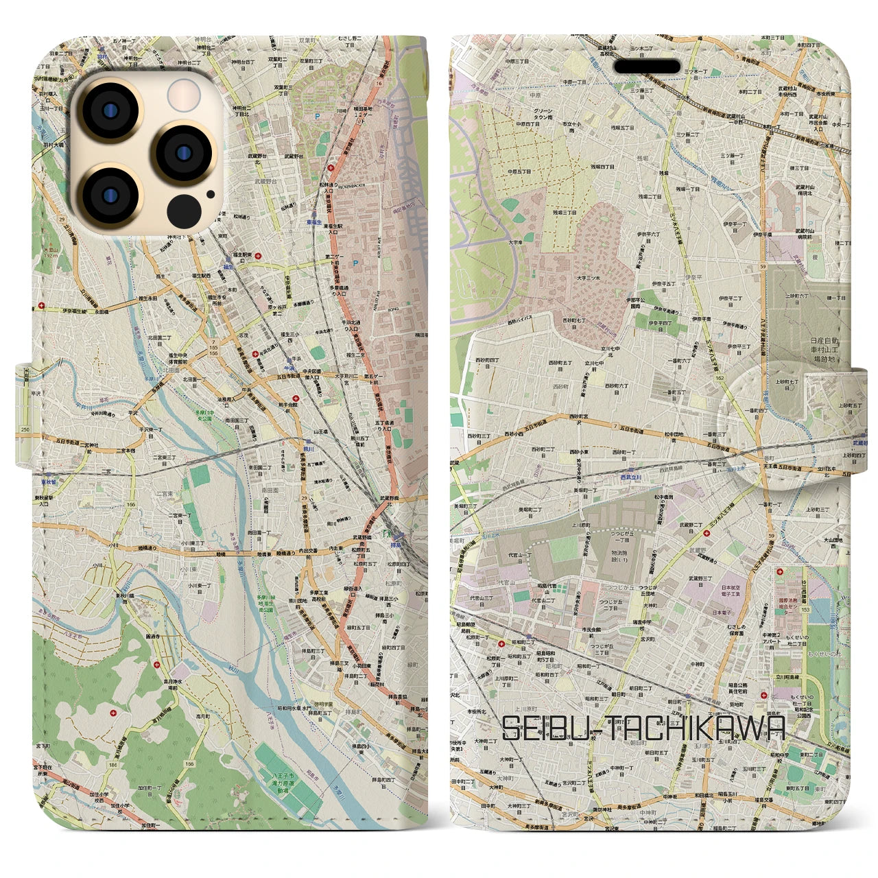 【西武立川（東京都）】地図柄iPhoneケース（手帳タイプ）