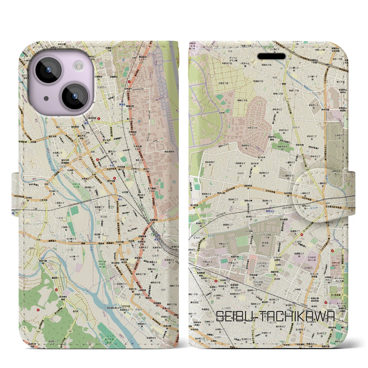 【西武立川（東京都）】地図柄iPhoneケース（手帳タイプ）