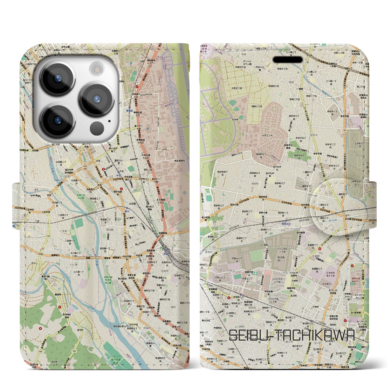 【西武立川（東京都）】地図柄iPhoneケース（手帳タイプ）