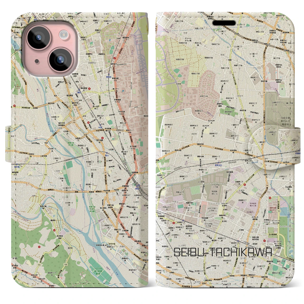 【西武立川（東京都）】地図柄iPhoneケース（手帳タイプ）