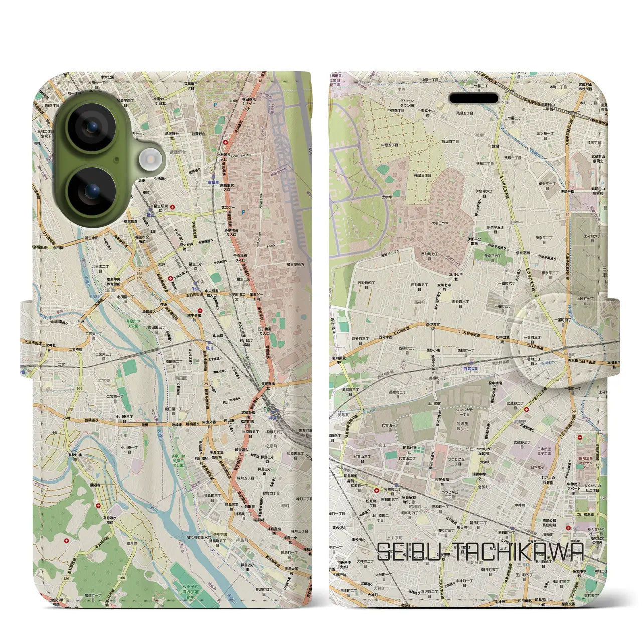 【西武立川（東京都）】地図柄iPhoneケース（手帳タイプ）