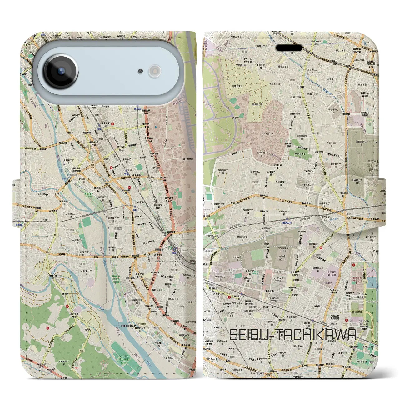 【西武立川（東京都）】地図柄iPhoneケース（手帳タイプ）