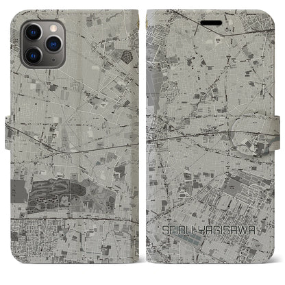 【西武柳沢（東京都）】地図柄iPhoneケース（手帳タイプ）モノトーン・iPhone 11 Pro Max 用