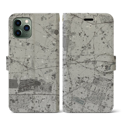【西武柳沢（東京都）】地図柄iPhoneケース（手帳タイプ）モノトーン・iPhone 11 Pro 用