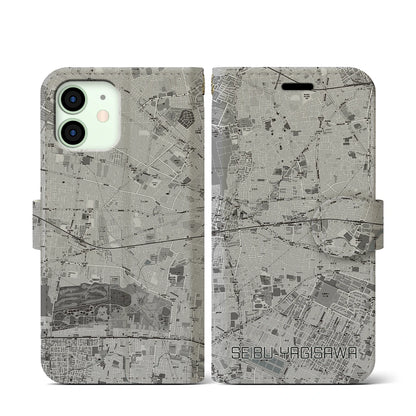 【西武柳沢（東京都）】地図柄iPhoneケース（手帳タイプ）モノトーン・iPhone 12 mini 用