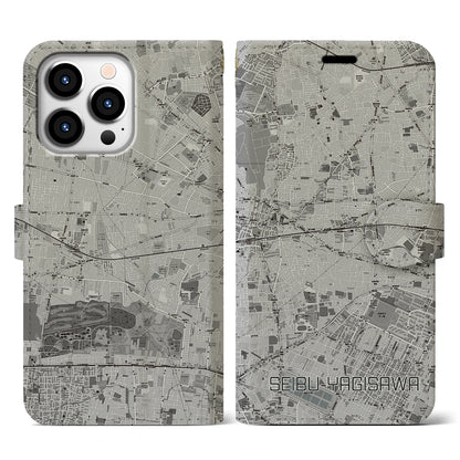 【西武柳沢（東京都）】地図柄iPhoneケース（手帳タイプ）モノトーン・iPhone 13 Pro 用