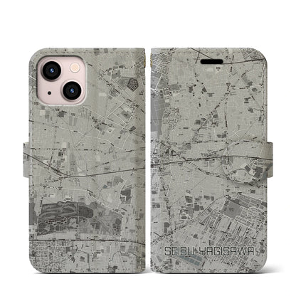 【西武柳沢（東京都）】地図柄iPhoneケース（手帳タイプ）モノトーン・iPhone 13 mini 用