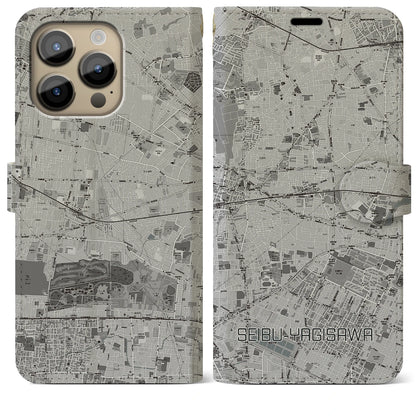 【西武柳沢（東京都）】地図柄iPhoneケース（手帳タイプ）モノトーン・iPhone 14 Pro Max 用