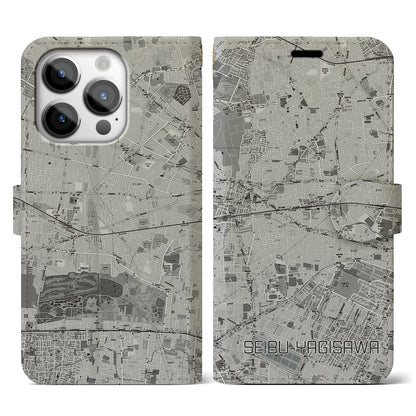 【西武柳沢（東京都）】地図柄iPhoneケース（手帳タイプ）モノトーン・iPhone 14 Pro 用