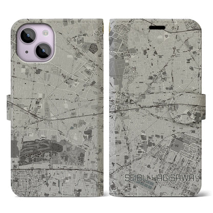 【西武柳沢（東京都）】地図柄iPhoneケース（手帳タイプ）モノトーン・iPhone 14 用