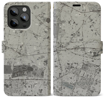 【西武柳沢（東京都）】地図柄iPhoneケース（手帳タイプ）モノトーン・iPhone 15 Pro Max 用