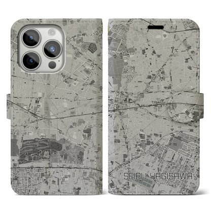 【西武柳沢（東京都）】地図柄iPhoneケース（手帳タイプ）モノトーン・iPhone 15 Pro 用