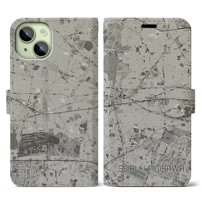【西武柳沢（東京都）】地図柄iPhoneケース（手帳タイプ）モノトーン・iPhone 15 用