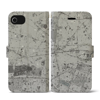 【西武柳沢（東京都）】地図柄iPhoneケース（手帳タイプ）モノトーン・iPhone SE（第3 / 第2世代） / 8 / 7 / 6s / 6 用