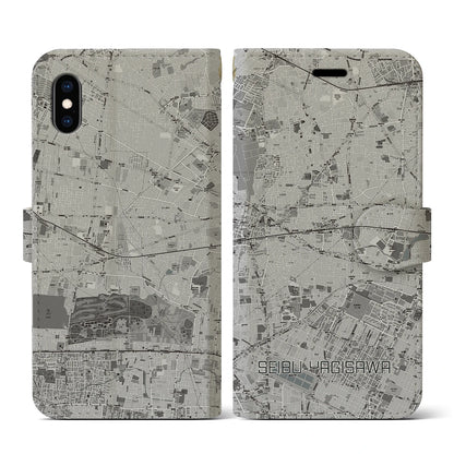【西武柳沢（東京都）】地図柄iPhoneケース（手帳タイプ）モノトーン・iPhone XS / X 用