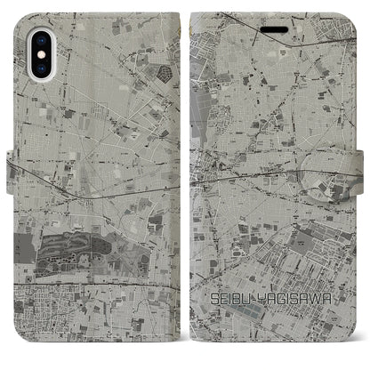 【西武柳沢（東京都）】地図柄iPhoneケース（手帳タイプ）モノトーン・iPhone XS Max 用